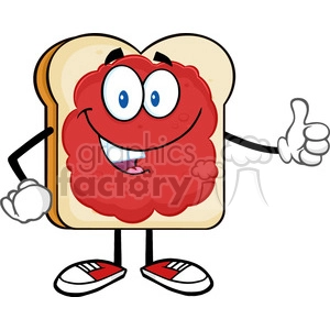 illustration smiling bread slice cartoon character with jam giving a thumb up vector illustration isolated on white background