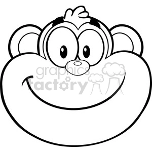 royalty free rf clipart illustration black and white smiling monkey face cartoon character vector illustration isolated on white