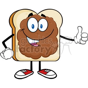 royalty free rf clipart illustration smiling bread slice cartoon character with peanut butter giving a thumb up vector illustration isolated on white background