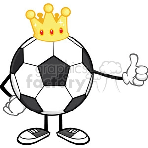 king soccer ball faceless cartoon mascot character with golden crown giving a thumb up vector illustration isolated on white background