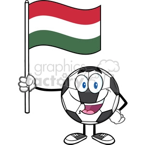 happy soccer ball cartoon mascot character holding a flag of hungary vector illustration isolated on white background