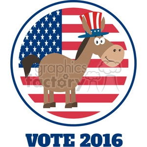 democrat donkey cartoon character with uncle sam hat over usa flag label vector illustration flat design style isolated on white