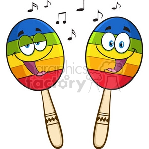 two colorful mexican maracas cartoon mascot characters singing vector illustration isolated on white background