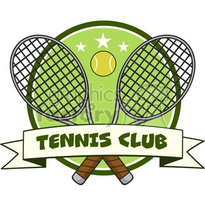 crossed racket and tennis ball logo design label vector illustration isolated on white and text tennis club