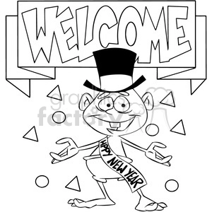 black and white welcome the new year baby new year cartoon vector art