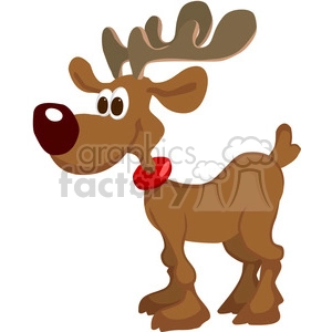 The clipart image shows a cartoon-style reindeer wearing a red collar around its neck. The reindeer is standing on its hind legs. The image is likely intended for use as a festive decoration or sticker during the Christmas holidays.
