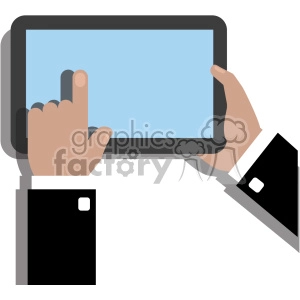 hands holding ipad surface device flat design vector art no background black coat