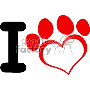 10702 Royalty Free RF Clipart I Love Dog With Red Heart Paw Print Logo Design Vector Illustration