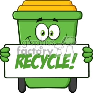 Smiling Green Recycle Bin Cartoon Mascot Character Holding A Recycle Sign Vector