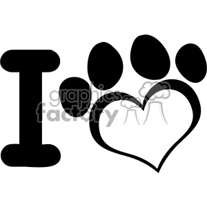 10709 Royalty Free RF Clipart I Love Dog With Black Heart Paw Print Logo Design Vector Illustration