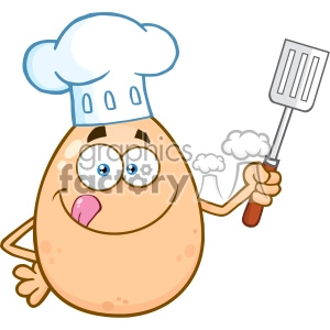 10962 Royalty Free RF Clipart Chef Egg Cartoon Mascot Character Licking His Lips And Holding A Spatula Vector Illustration
