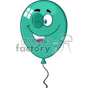 10758 Royalty Free RF Clipart Winking Turquoise Balloon Cartoon Mascot Character Vector Illustration