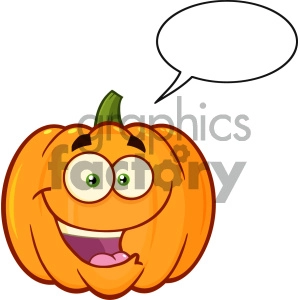 Happy Orange Pumpkin Vegetables Cartoon Emoji Face Character With Expression With Speech Bubble