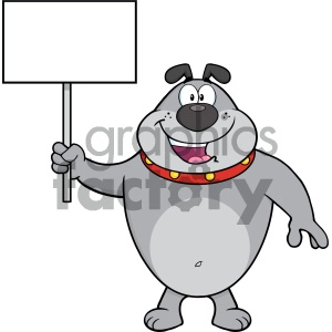 Royalty Free RF Clipart Illustration Happy Gray Bulldog Cartoon Mascot Character Holding A Blank Sign Vector Illustration Isolated On White Background
