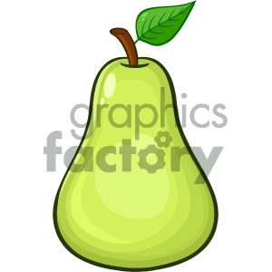 Royalty Free RF Clipart Illustration Green Pear Fruit With Green Leaf Cartoon Drawing Simple Design Vector Illustration Isolated On White Background