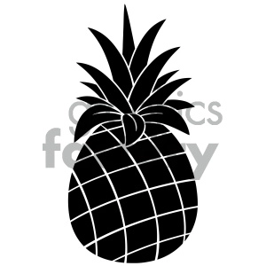 Royalty Free RF Clipart Illustration Pineapple Fruit Black And White Silhouette Simple Design Vector Illustration Isolated On White Background