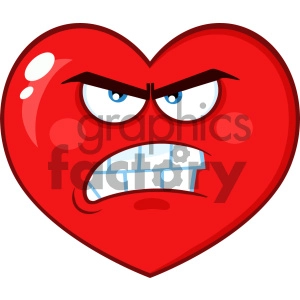 Angry Red Heart Cartoon Emoji Face Character With Grumpy Expression Vector Illustration Isolated On White Background