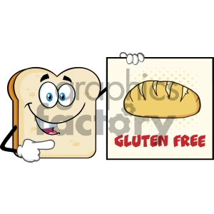 Talking Bread Slice Cartoon Mascot Character Pointing To A Sign Gluten Free Vector Illustration Isolated On White Background