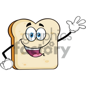 Cute Bread Slice Cartoon Mascot Character Waving For Greeting Vector Illustration Isolated On White Background