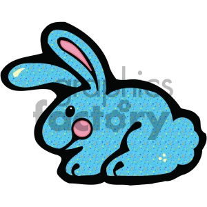 The clipart image features a stylized rabbit or bunny. The animal is predominantly blue with a pattern of multicolored dots, commonly referred to as a speckle or polka dot pattern. It has pink inner ears and a pink nose, with black outlines defining its shape.