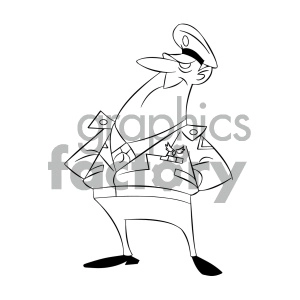 black and white cartoon military captain character