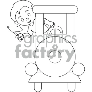 black and white coloring page boy on a train vector illustration