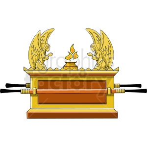 The clipart image shows a golden chest or box with ornate decorations on it, known as the Ark of the Covenant. It is a religious symbol associated with the Christian and Jewish faiths, and is believed to contain the original tablets of the Ten Commandments given to Moses by God. The image suggests the importance of the Ark as a sacred object for worship and sacrifice, possibly placed on an altar in a religious setting.
