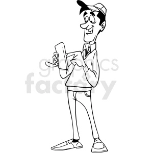 black and white man laughing at his phone vector clipart