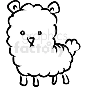 The clipart image depicts a simplified, cartoon-style drawing of a sheep or lamb. The image features a fluffy animal with prominent wool, ears sticking out from the top of its head, cute eyes, a small nose, and a little tail.
