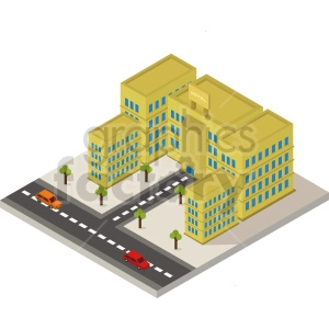 isometric city block with hotel vector clipart