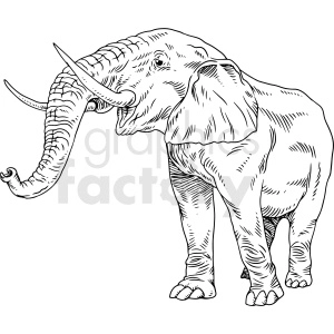 The clipart image shows a black and white elephant depicted in a stylized vector graphic format. It appears to be suitable for use as a tattoo design or other decorative purposes.
