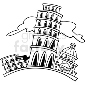 cartoon leaning tower of pisa Italy black white vector clipart