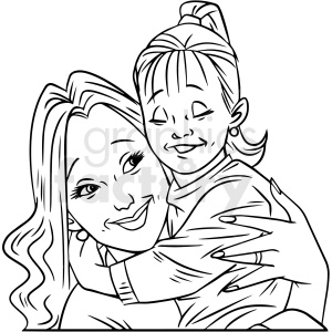 black and white mom hugging child vector clipart