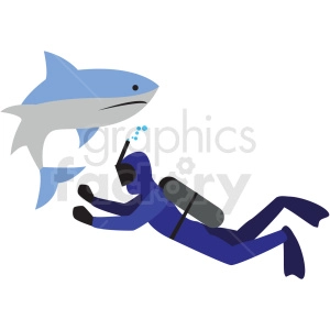 scuba diver with shark vector clipart icon