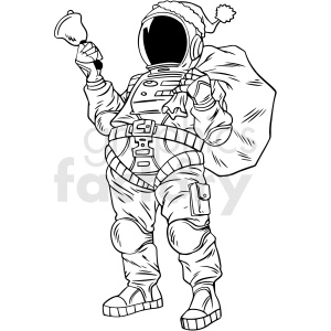 black and white astronaut santa vector clipart