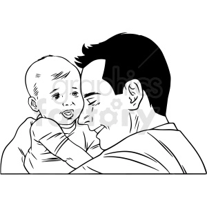 black white man hugging baby vector clipart