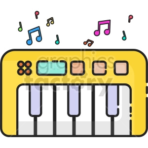 The clipart image shows a simplified illustration of a musical keyboard, which is likely to be a piano keyboard. It features a row of white and black keys that are arranged in alternating patterns. The image suggests that the keyboard can be used for musical purposes such as playing melodies or chords.
