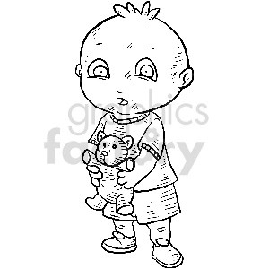 black and white boy holding teddy bear vector clipart