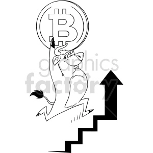 black and white cartoon bull carrying bitcoin vector clipart