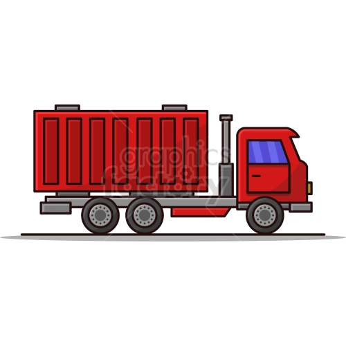 The clipart image shows a red garbage truck, which is a vehicle designed to collect and transport waste materials from streets and households.
