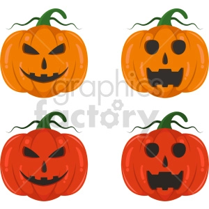 The clipart image shows a bundle of pumpkins, typically associated with Halloween. The pumpkins are depicted in different sizes and shapes, with varying stem lengths and leaf placements. The image is in vector format, which means it can be scaled without losing its quality.
