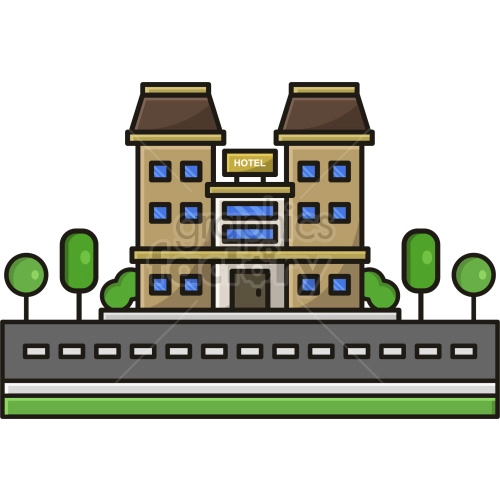 hotel on road vector graphic