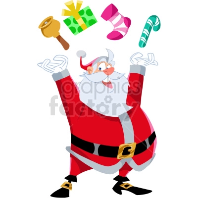 cartoon santa juggling gifts vector clipart