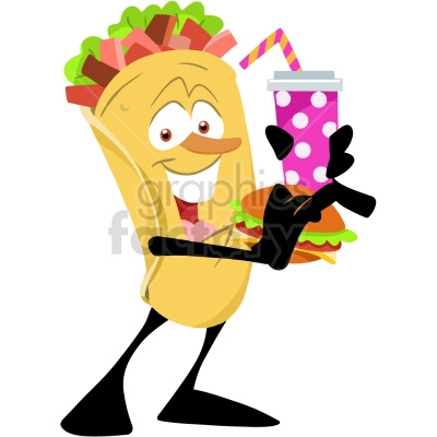 cartoon taco character eating burger vector clipart