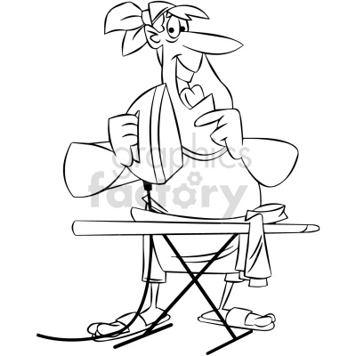 black and white cartoon stay at home dad ironing