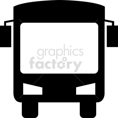 The clipart image shows a black and white silhouette of a bus as an icon, seen from the front.
