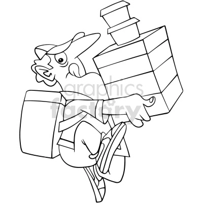 black and white cartoon guy delivering food fast vector