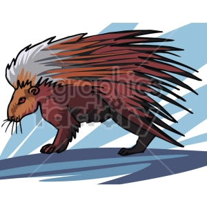 The clipart image shows a porcupine, which is a type of animal known for its sharp quills or spines that cover its body. The porcupine in the image is standing on its four legs and facing towards the left side of the viewer.
