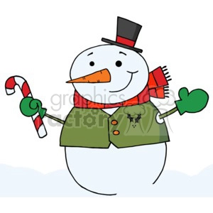  snowman wearing a red scarf and Green mittens