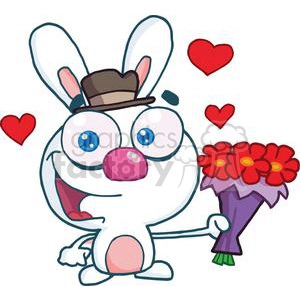Cartoon Cute Bunny With Flowers